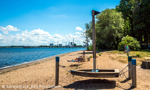 Blick auf Wismars Stadtstrand, Wendorf Strand